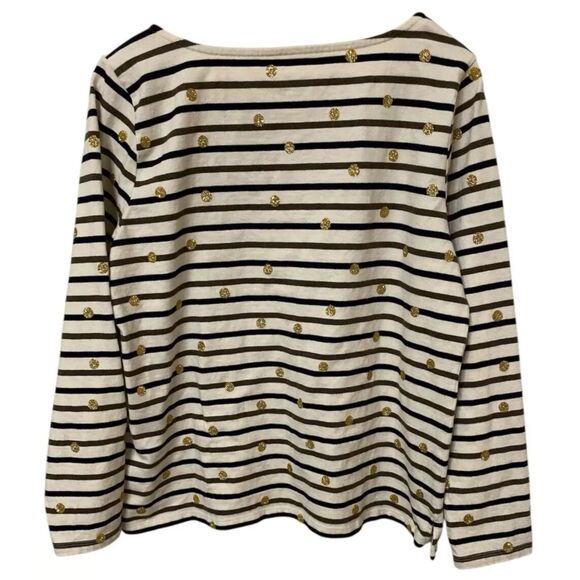 𝅺Talbots Women's Cream Colored long sleeve top with Strips gold dots Size L - Picture 1 of 9